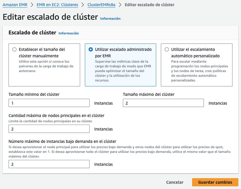 Escalando un clúster EMR