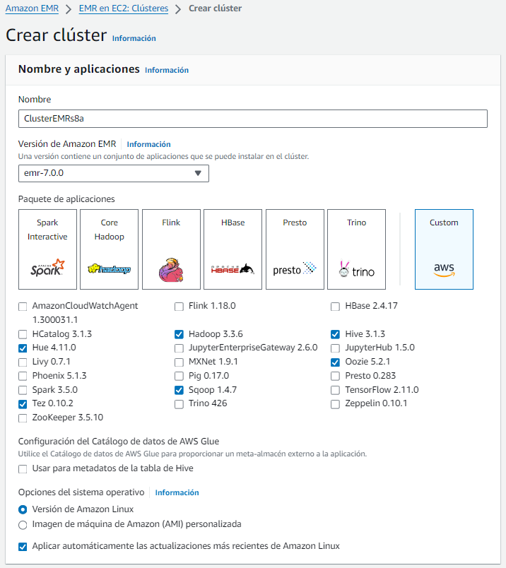 Creando un clúster en EMR