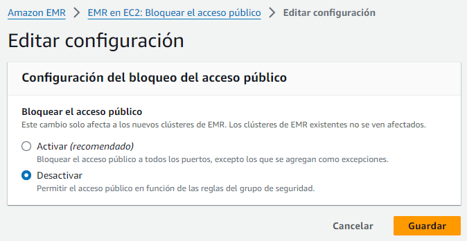 Desactivando el bloqueo del acceso público