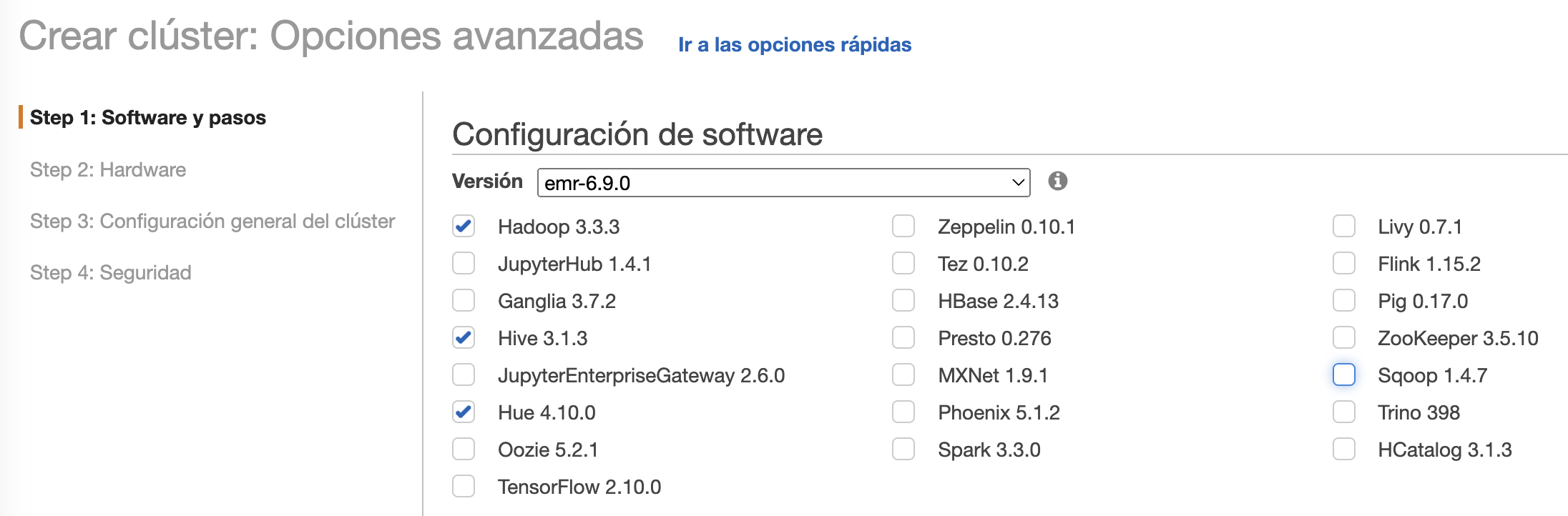 Servicios Hadoop en EMR