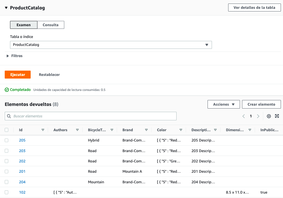 Ver elementos en DynamoDB