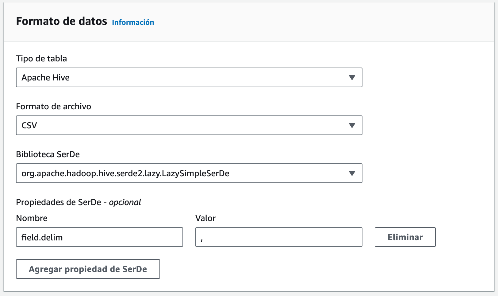 Athena - Configuración del formato