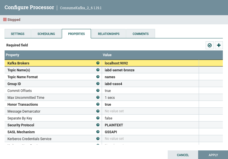 Consumidor del del topic iabd-aemet-bronce en Nifi