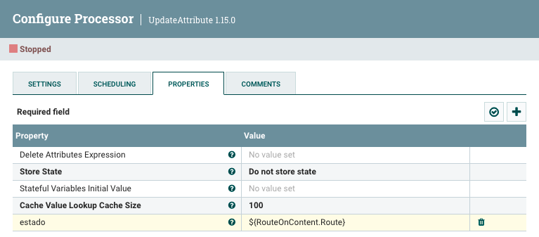 Creando el atributo estado en Nifi