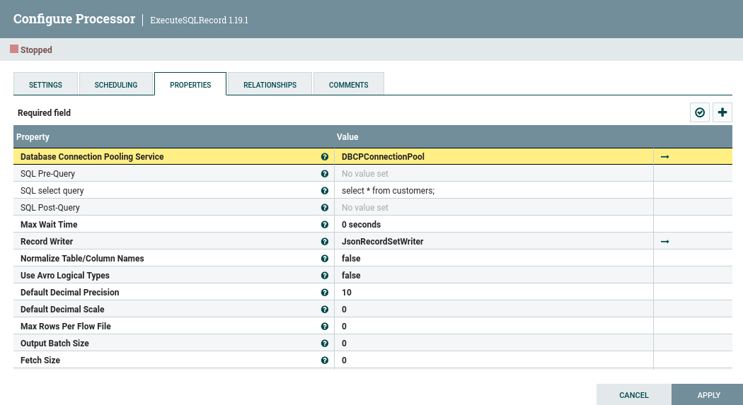 Caso 6 - Procesador ExecuteSQLRecord en Nifi