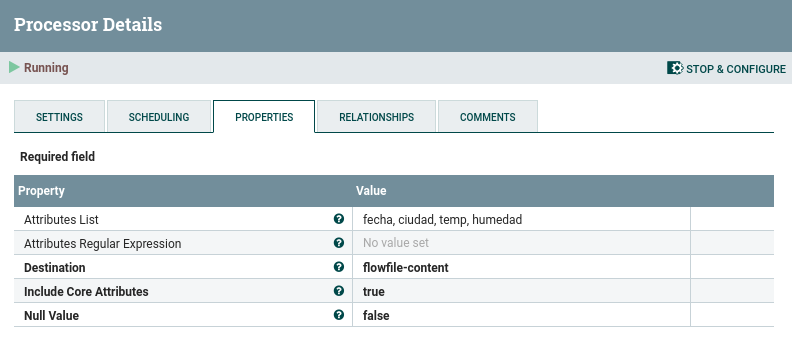 De atributos a JSON Nifi