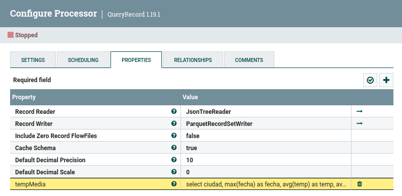 Caso 7 - Configuración del QueryRecord en Nifi