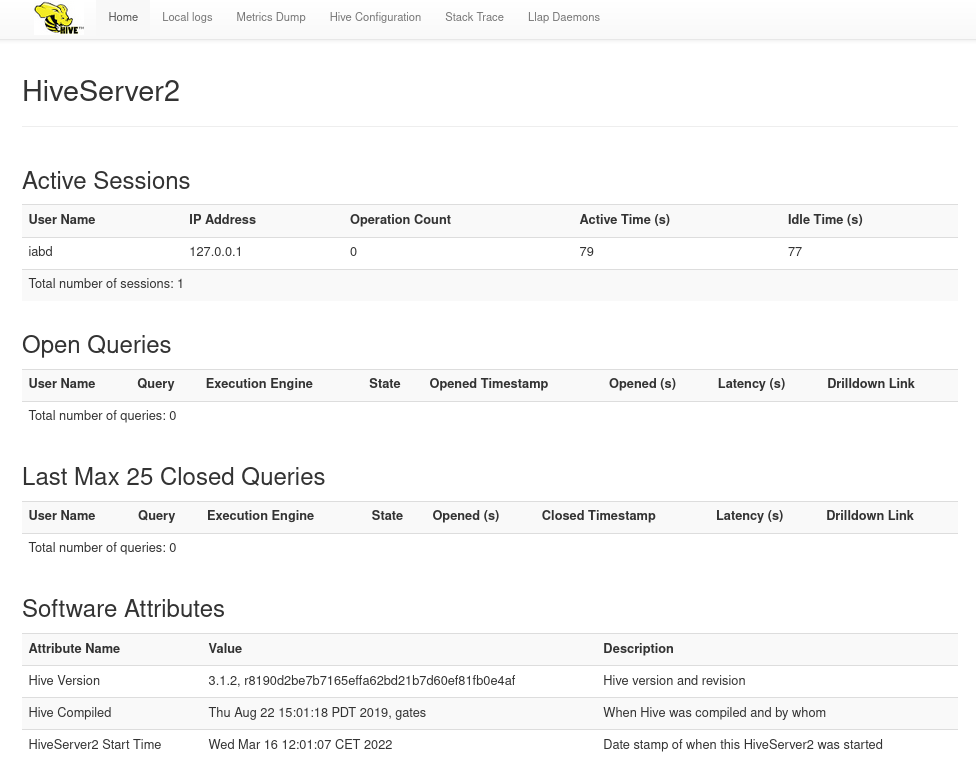 Monitorización mediante Hive Server UI