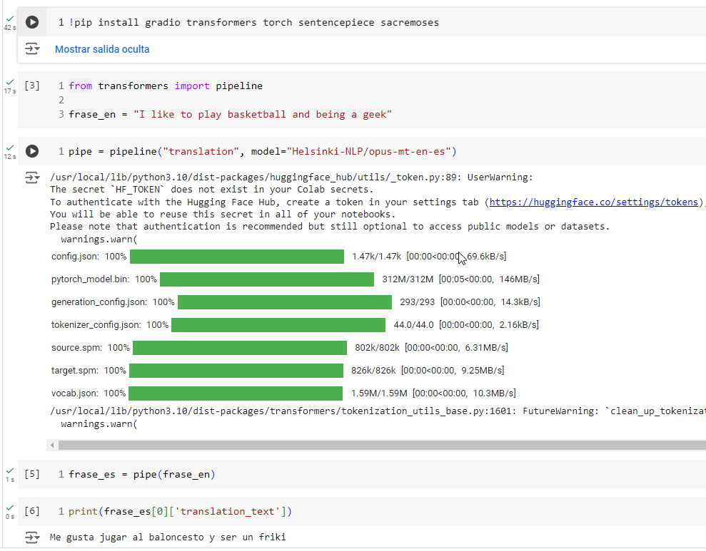 Probando la traducción de textos desde Google Colab