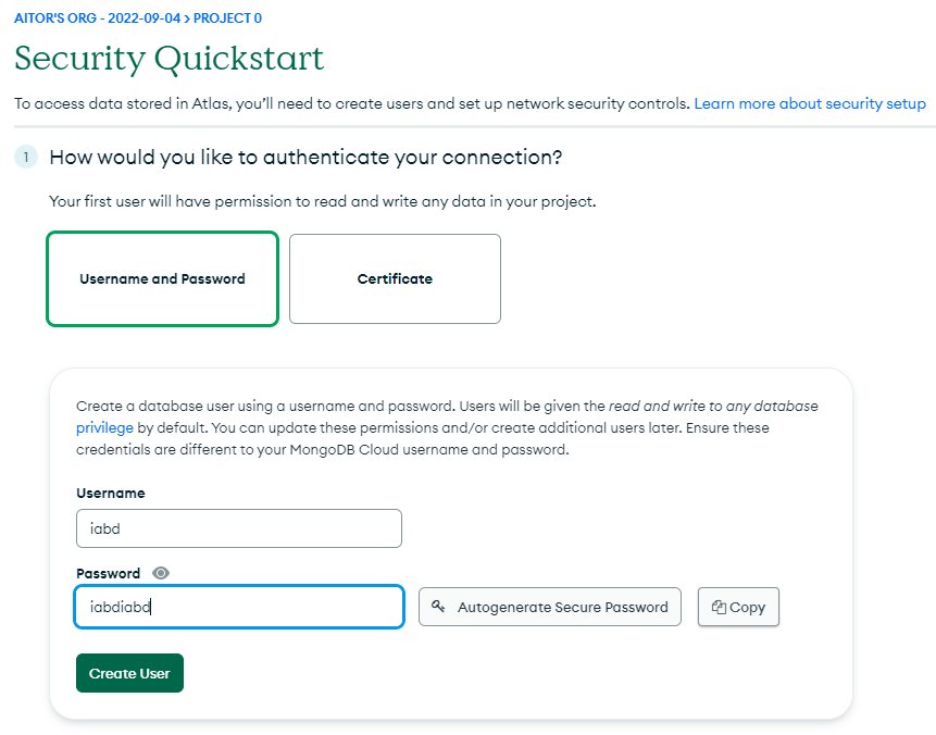 MongoDB - Configuración del usuario