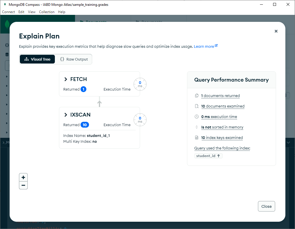 Plan de ejecución en MongoDB Compass