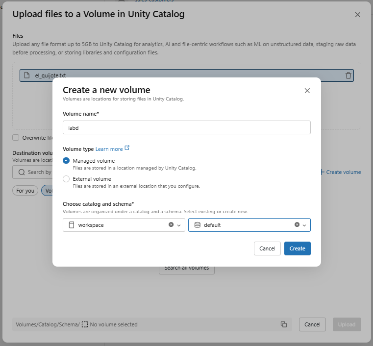 Creando un volumen en Databricks Catalog