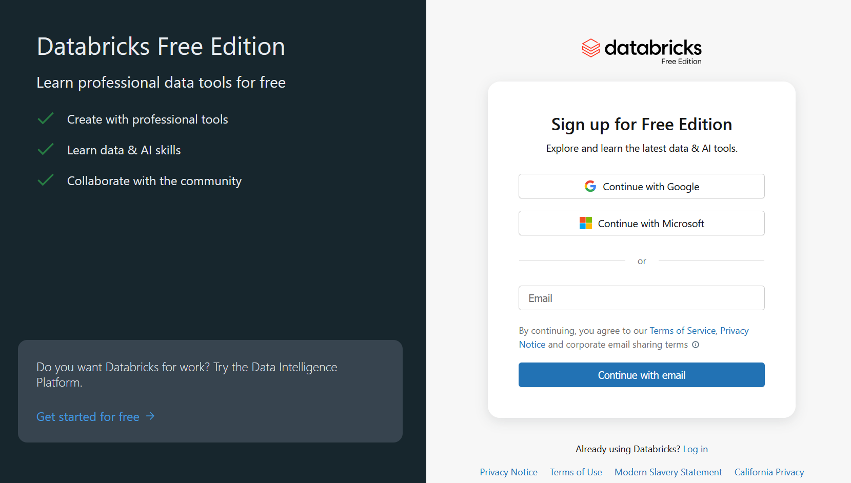 Creación de una cuenta Free en Databricks
