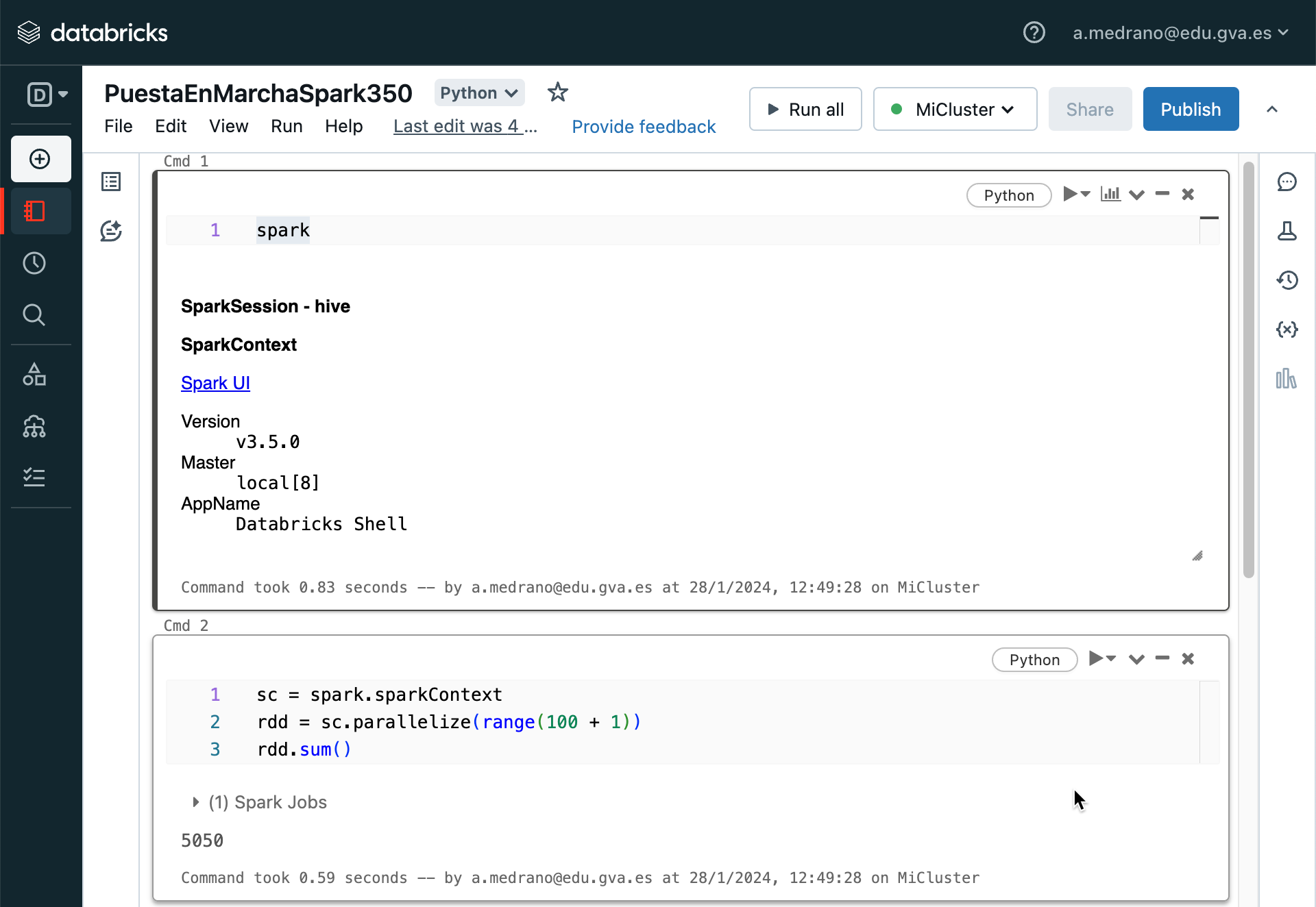 Ejemplo de cuaderno en Databricks