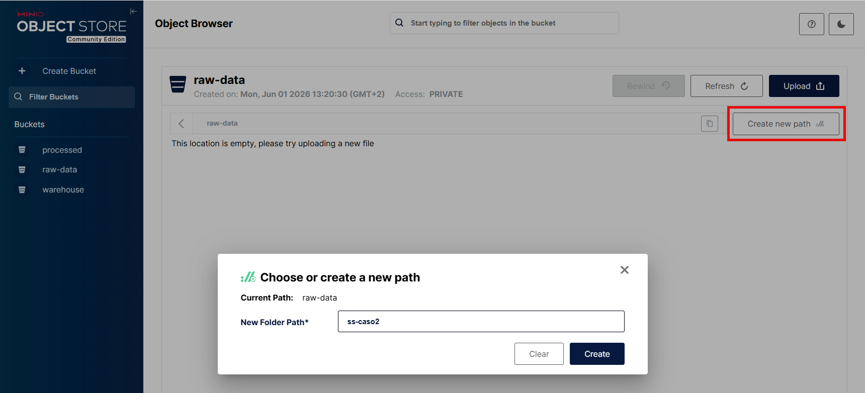 Creando un path en MinIO