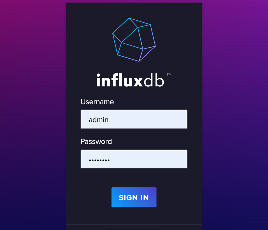 Login en el interfaz web de InfluxDB