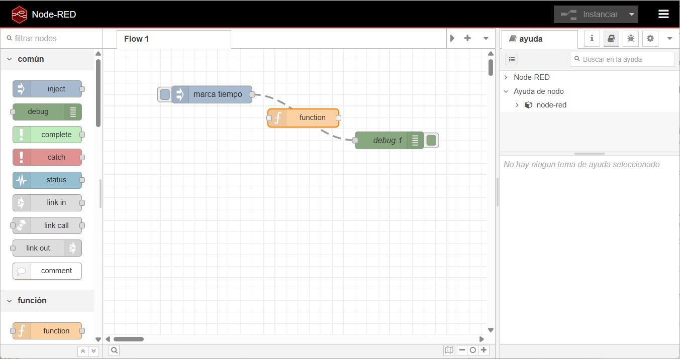 Colocando un nuevo nodo function en Node-RED