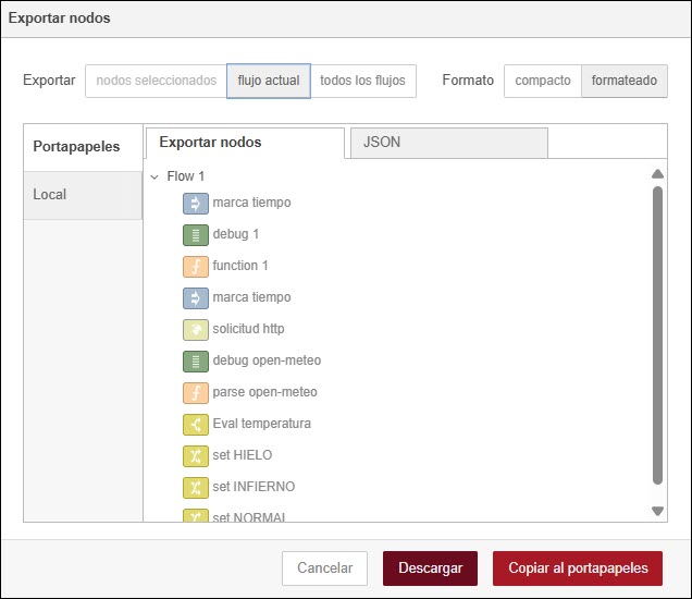 Exportando flujos en Node-RED