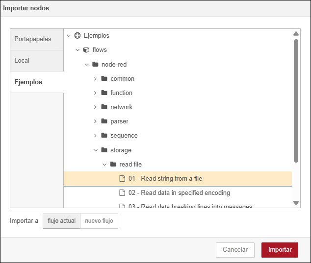 Importando los flujos en Node-RED