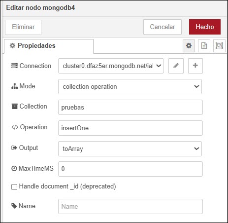 Operación con MongoDB desde Node-RED